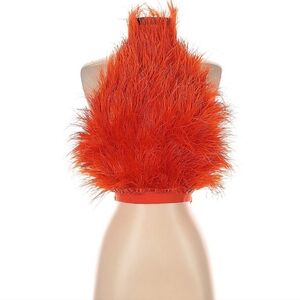Akira Orange Ostrich Feathers Zip Up Back Halter Top Size S